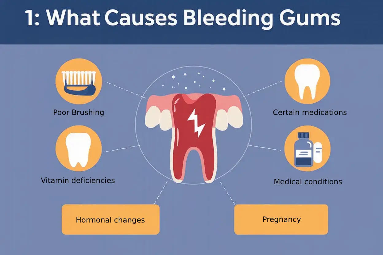 The most common cause of bleeding gums is a condition called gingivitis, which is gum disease in its milder form caused by the buildup of plaque on your teeth. If not treated in time, gingivitis can escalate to periodontitis, a more severe gum infection that causes irreversible damage to the soft tissue and bone that support your teeth.