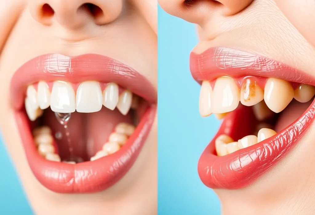 Side-by-side visual of a clean mouth vs. inflamed gums