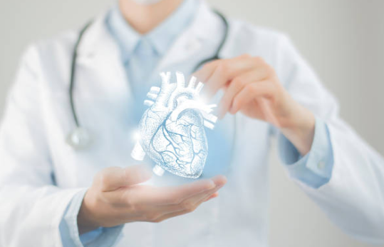 Doctor holding a digital heart illustration symbolizing the connection between oral health and heart disease prevention