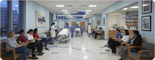 A physician and patient in a clinical setting where dental health is not part of the conversation